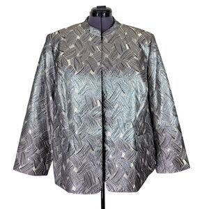 Kasper Blazer Women Size 22W Champagne Metallic Flap Pockets Open Front New